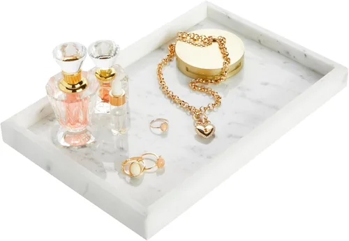 Vista 7 de Juvale Bandeja grande de mármol para tocador, organizador de joyas y cosméticos con organizador de cajones, exhibición de baño con bandeja de jabón