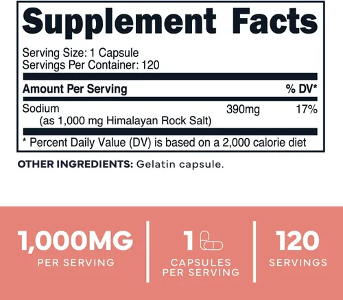 Vista 2 de Type Zero Cápsulas de sal de roca del Himalaya (120 cápsulas) (1000 mg por porción)