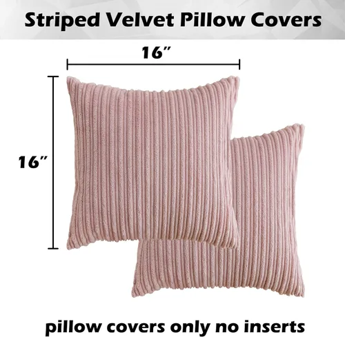 Vista 7 de Kevin Textile - Fundas de almohada de pana a rayas de 16 x 16 pulgadas, paquete de 2, color rosa bebé