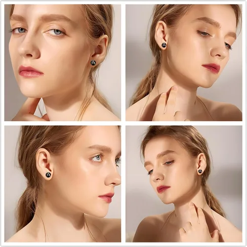 Vista 4 de SmileBelle Aretes tipo dormilona para mujer, de plata de ley de 18 quilates, con turquesa, como regalo de cumpleaños, aretes de cristal de perlas
