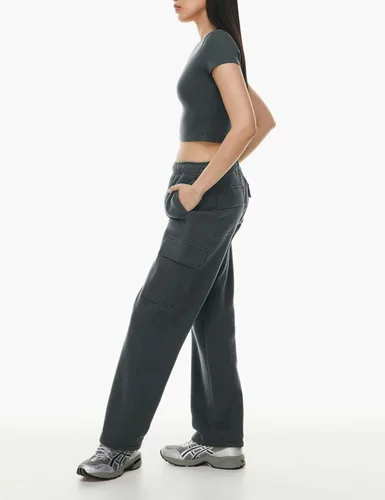 Vista 3 de Ziqoty Pantalones deportivos casuales holgados de forro polar para mujer, pantalones deportivos de pierna ancha de gran tamaño con 6 bolsillos