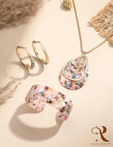 Vista 5 de Conjunto de Joyería de Acrílico ORAZIO para Mujeres, Collar, Pendientes de Resina Estilo Boho, Pulsera