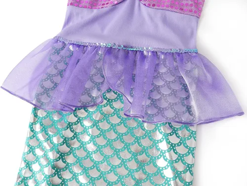 Vista 4 de Benylion Disfraz de princesa de sirena para niñas pequeñas, vestido de fiesta de lentejuelas para niños, Halloween, cumpleaños, vestido