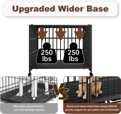Vista 3 de Snuowu Jaula para perros de alta resistencia de 42 pulgadas con ruedas, jaula indestructible a prueba de escapes para perros grandes, extragrande