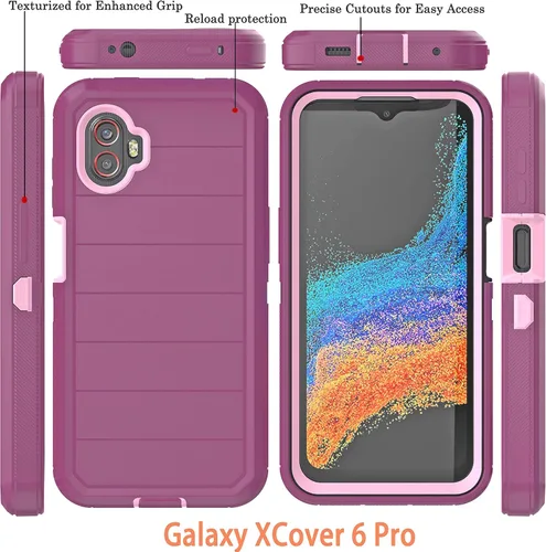 Vista 11 de Funda para Galaxy Xcover 6 Pro con protector de pantalla integrado, a prueba de caídas, funda duradera de 3 capas, a prueba de golpes, funda de goma