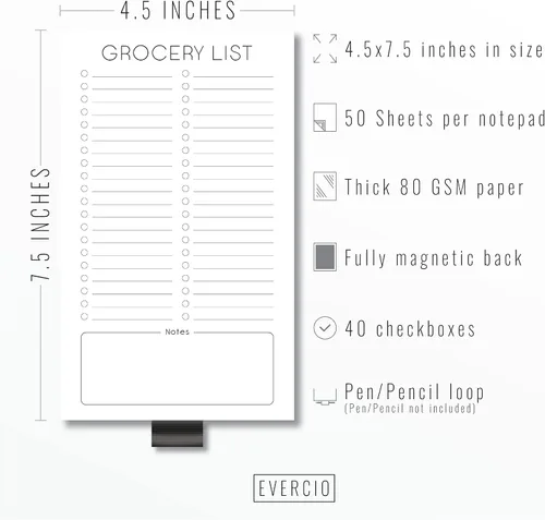 Vista 3 de Evercio Lista de comestibles Bloc de notas magnético para refrigerador Para listas de compras, bloc de notas minimalista para refrigerador