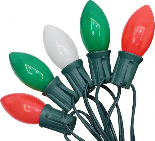 Vista 9 de Cadena de luces LED para exteriores de 25 pies, cadena de luces C9 con 27 bombillas multicolor pintadas en aerosol de 0.6 W, luces de Navidad