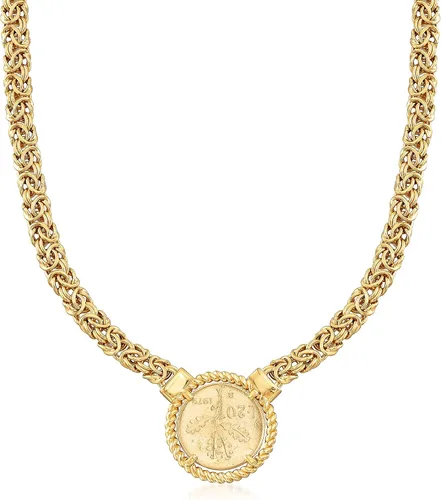 Vista 4 de Ross-Simons Italian 18kt Gold Over Sterling Replica Lira Coin Byzantine Necklace