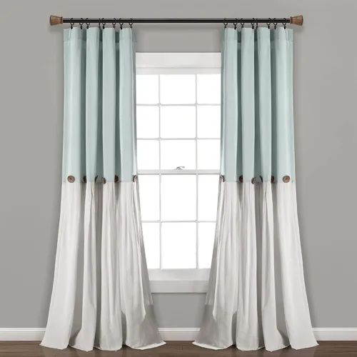 Vista 11 de Lush Decor - Cortinas de lino con botones de estilo granja, panel individual, diseño plisado de dos tonos de 40 pulgadas de ancho x 108 pulgadas