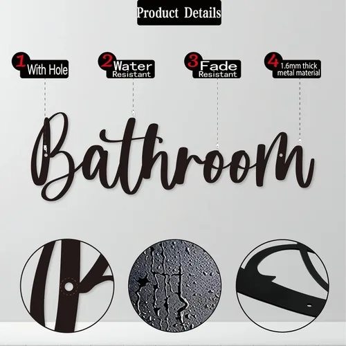 Vista 4 de Placa de metal para baño, decoración de pared, decoración de granja, para baño, vestidor