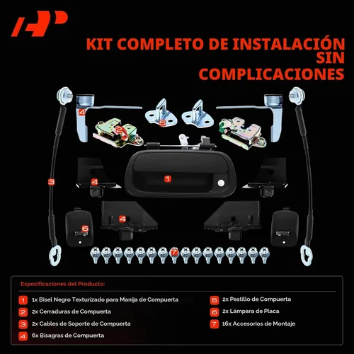 Vista 3 de A-Premium Kit de Reconstrucción de Puerta Trasera de 31 Piezas Compatible con Toyota Tundra 2000-2006, Marco de Manija de Puerta Trasera, Bisagra