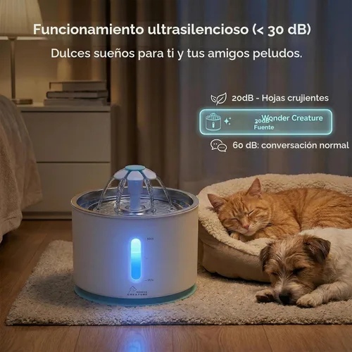 Vista 6 de Wonder Creature Fuente de agua para gatos, tapa de acero inoxidable, 81 oz