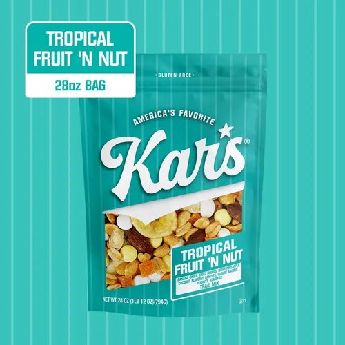 Vista 2 de Kar's Nuts Tropical Fruit 'N Nut Trail Mix, bolsa resellable de 28 onzas (paquete de 1), mezcla de aperitivos sin gluten