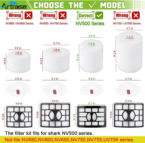 Vista 2 de Artraise Filtros para aspiradora Shark Rotator Pro Lift-away NV500, NV501, NV502, NV505, NV520, NV552, UV560, NV642, ZU780, ZU782, ZU785, Xff500