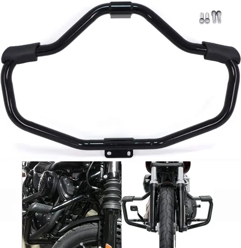 Vista 2 de HongK - Protector de motor delantero para carretera compatible con H-D Sportster 883 1200 XL XR 48 72 04-20 negro brillante [P/N: MT504-002-GBK]