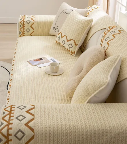 Vista 5 de Funda para sofá con bordado de granja, diseño geométrico, de algodón, acolchada, para sofá seccional, antideslizante, suave, protector de muebles
