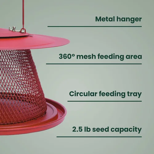 Vista 3 de No/No Red Cardinal c00322 alimentador de aves, Paquete de 1, Rojo Holds Up to 15 Birds Simultaneously, Metal Hanging Feeder for Outdoors, Mesh