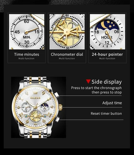Vista 6 de OLEVS Watches for Men,Luxury Big Face Mens Watch Stainless Steel Quartz Analog Dress Watches for Men Luminous Multifunction Chronograph Man Watch