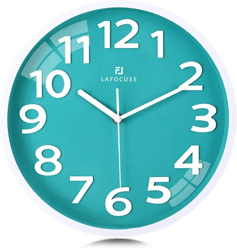 Vista 11 de Lafocuse Reloj de pared azul con números 3D de 12 pulgadas para decoración de sala de estar, moderno reloj de pared de cocina funciona