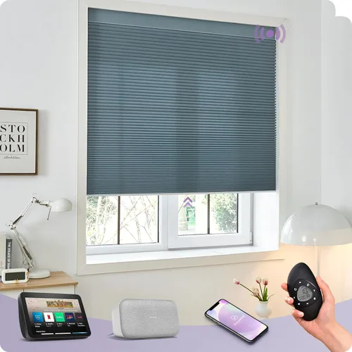 Vista 9 de Graywind Persianas celulares inteligentes personalizadas compatibles con Alexa Google, opacas, recargables, motorizadas, de 5/8 pulgadas, diseño