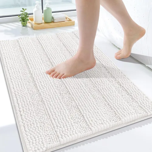 Vista 242 de Grandaily Alfombras de baño de felpilla a rayas de 24 x 16 pulgadas, extra gruesas y suaves, absorbentes, parte trasera de goma, alfombra de ducha
