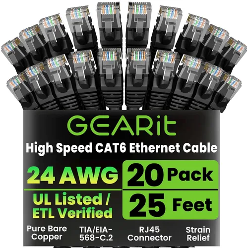 Vista 63 de GEARit Paquete de Cables Ethernet Cat 6 - Paquete de 20 Cables de Conexión Ethernet Cat6 de 1 pie Cable de Conexión de Red RJ45, Conectores
