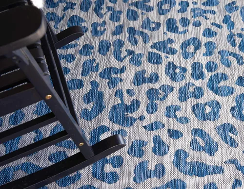 Vista 5 de Unique Loom Outdoor Safari Collection Alfombra de área - Leopardo (5 pies 1 pulgada x 8 pies, rectangular, azul/gris)