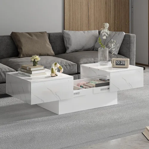 Vista 8 de Mesa de café negra moderna con almacenamiento oculto para sala de estar, mesa central rectangular de sala de estar con tapa deslizante y luces LED