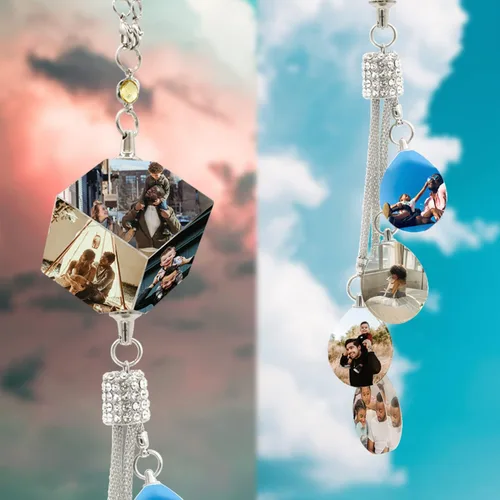 Vista 2 de WERWAES Los accesorios personalizados personalizados del espejo retrovisor del coche personalizan el colgante colgante de cristal de la foto