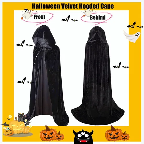 Vista 2 de Capa larga con capucha de terciopelo para Navidad, Halloween, capa de disfraces con capucha para mascarada