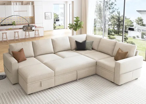 Vista 7 de HONBAY - Asiento individual para sofá cama modular con cama extraíble, sillón sin brazos personalizable para sofá modular, color beige