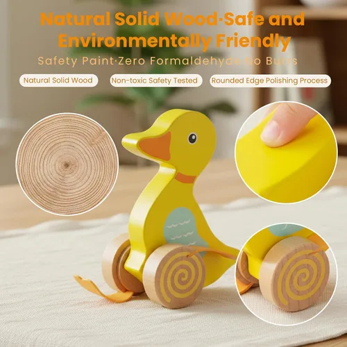 Vista 7 de WOODENFUN Juguetes de empuje de madera para niños pequeños, bebé tire a lo Montessori - Juguete de desarrollo temprano para niñas de 1 año, regalo