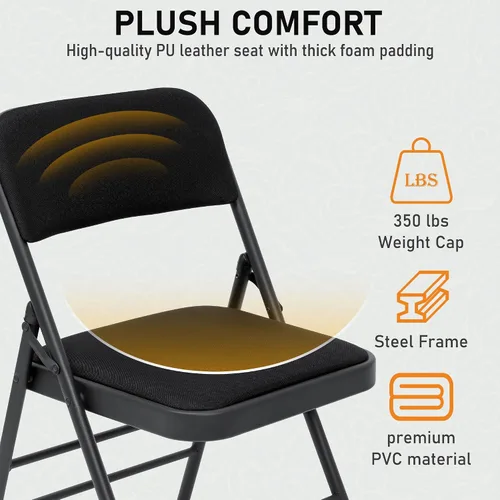 Vista 3 de SEALAMB Paquete de 4 sillas plegables con asiento cómodo, marco de metal resistente, sillas apilables portátiles para bodas, fiestas, oficina