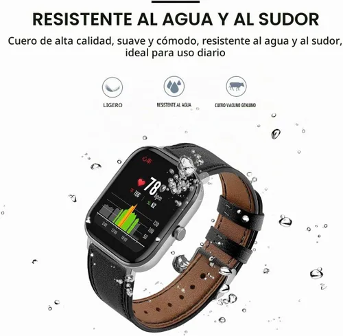 Vista 3 de FitTurn Correa de reloj de cuero compatible con Cubitt CT4/CT2 Pro GPS, reloj inteligente de repuesto deportivo, correa de cuero con hebilla de Negro