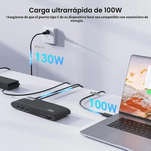 Vista 4 de WAVLINK Estación de acoplamiento DisplayLink Dual 5K, USB-C Dock para Mac M1/M2/M3/M4 y Windows, 14 en 1 con carga de portátil de 100 W, 2 DP/2 HDMI