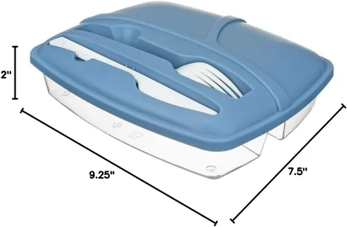 Vista 7 de Juego de recipientes de comida de viaje con tenedor y cuchillo, caja de comida de 3 secciones para sobras, ensalada y aperitivos