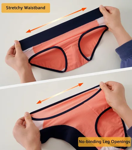 Vista 4 de INNERSY Ropa interior de algodón elástico para niñas adolescentes, calzones cómodos de tiro medio, paquete de 6