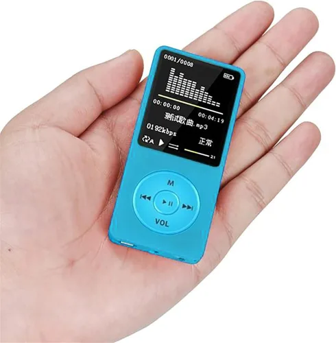 Vista 3 de Reproductor Mp4 azul con auriculares de reproducción de 70 horas, hasta 128 GB, reproductor de MP3 para deportes, reproductor de música portátil