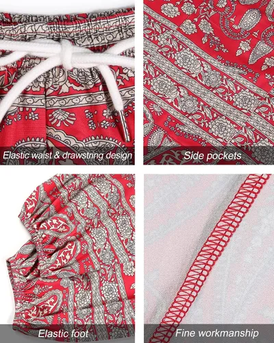 Vista 8 de QIANXIZHAN Pantalones de harén para mujer, pantalones hippie palazzo, pantalones bohemios, ropa de yoga con bolsillos