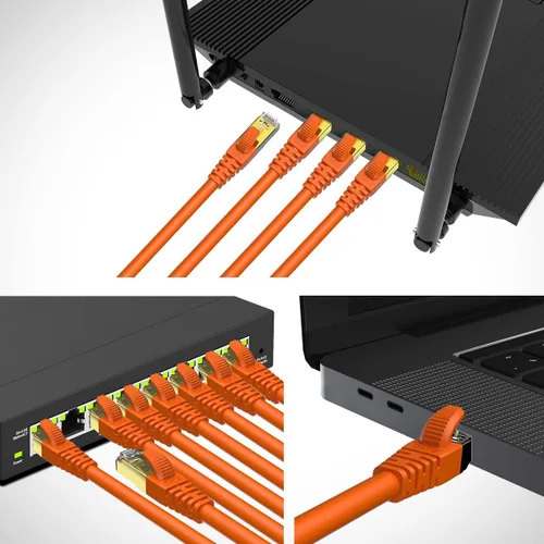Vista 8 de Cable Ethernet CAT 8 blindado SFTP para red de Internet, cables LAN de alta velocidad resistentes con conector RJ45 chapado en oro, profesional