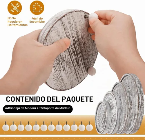 Vista 4 de Juego de 4 portavelas de madera, bandeja elevadora para velas de madera, soporte para velas de té, mesa de café de granja, bandeja decorativa