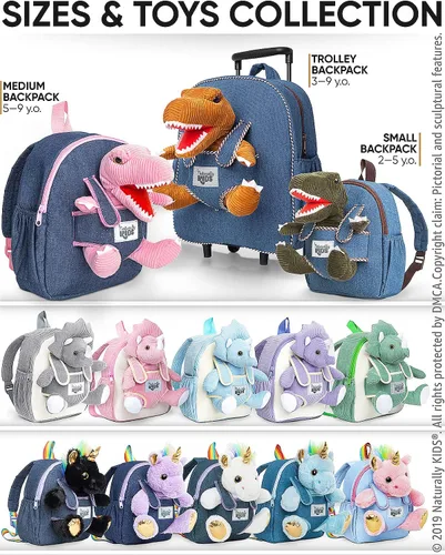 Vista 7 de Naturally KIDS Mochila para niños y niñas con animales de peluche regalos para niños de 3 4 5 6 7 años 02 Pequeño Verde T Rex Viajar