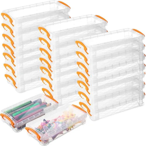 Vista 9 de Gueevin Caja de lápices de gran capacidad de plástico de 24 piezas, estuche de lápices transparente de plástico con tapa de cierre hermético, caja