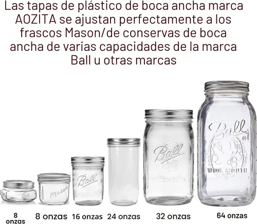 Vista 3 de 10 paquetes de tapas de plástico de boca ancha para tarros Mason de Ball, Kerr y más - Tapas de almacenamiento multicolor para tarros Mason, tarros