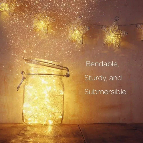 Vista 3 de ANJAYLIA Paquete de 4 luces de hadas de 16.4 pies, 50 luces LED, funciona con pilas, mini luces estrelladas parpadeantes para bodas, fiestas Blanco