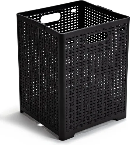 Vista 2 de Eslite Cestas de plástico plegables para la ropa sucia de 42 litros, cesta plegable para la ropa, paquete de 2 unidades (negro)