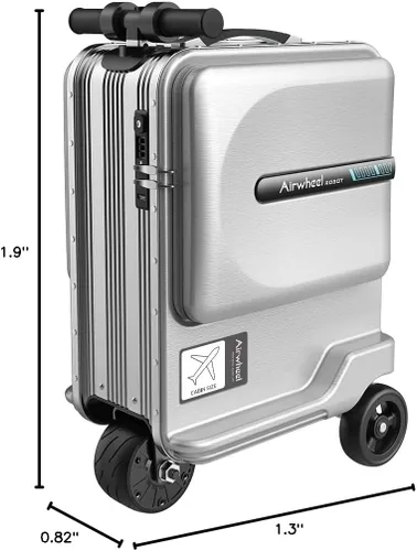 Vista 10 de SE3miniT - Equipaje eléctrico de 20 pulgadas para montar en maletas, scooters, equipaje inteligente, plateado, Maleta