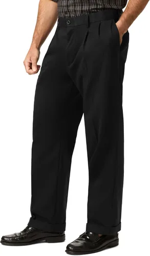 Vista 3 de Dockers - Pantalones para hombre, ajuste holgado, cómodos, caqui, plisados Negro Metal