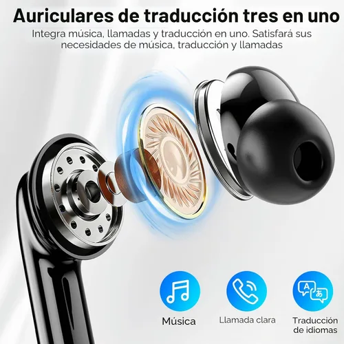 Vista 6 de Auriculares de traducción AI en tiempo real, 134 idiomas Traductor Negro