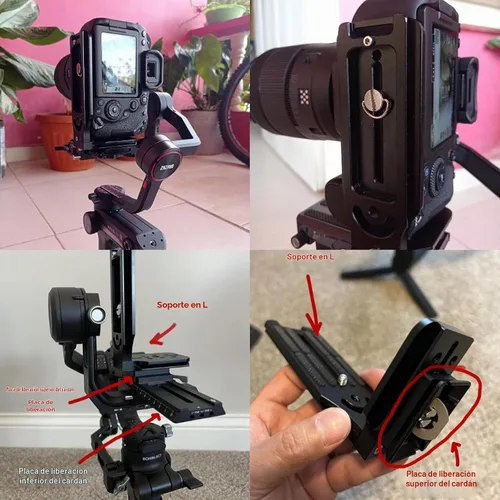 Vista 2 de Cámara con soporte en L para DSLR vertical horizontal Trípode de liberación rápida Compatible con Canon Nikon Sony DJI Osmo Ronin Zhiyun